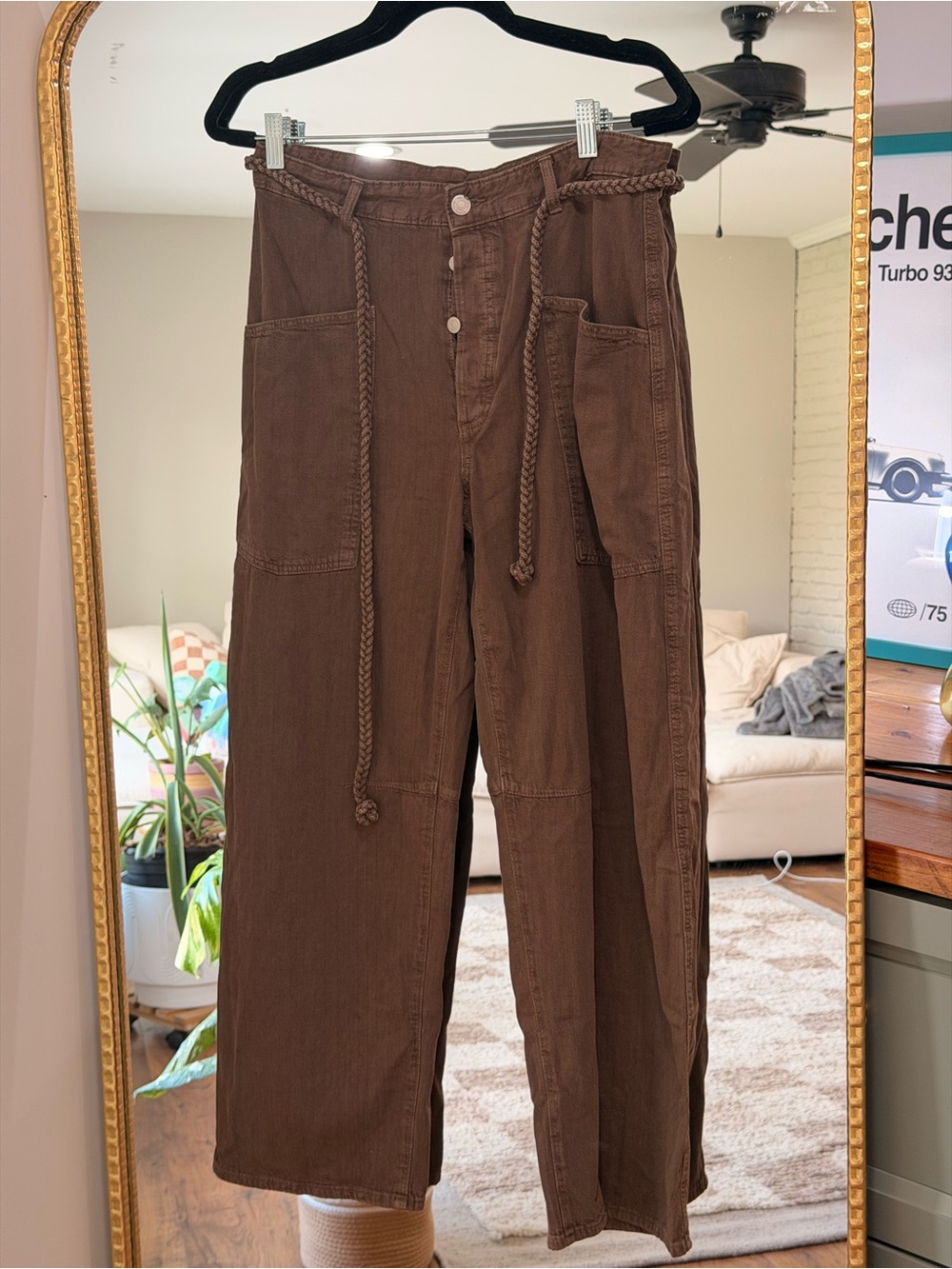 Pull&Bear Brown Drawstring Baggy Utility Pants Size 6